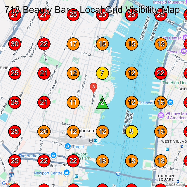 718 Beauty Bar GeoGrid visibility map for Nail Salon in Hoboken